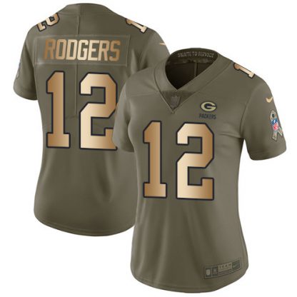 Nike Green Bay Packers #12 Aaron Rodgers Olive/Gold Women's Stitched NFL Limited 2017 Salute to Service Jersey