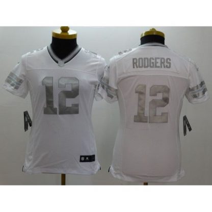 Nike Green Bay Packers #12 Aaron Rodgers White Women's Stitched NFL Limited Platinum Jersey