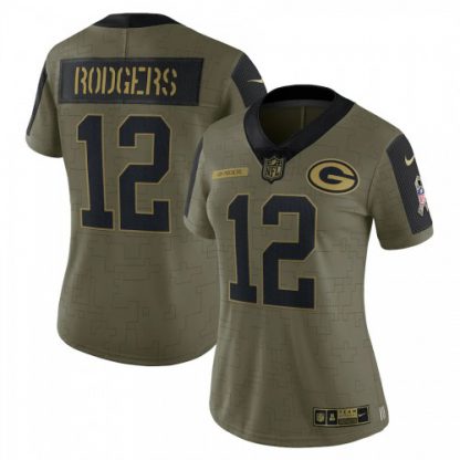 Green Bay Green Bay Packers #12 Aaron Rodgers Olive Nike Women's 2021 Salute To Service Limited Player Jersey