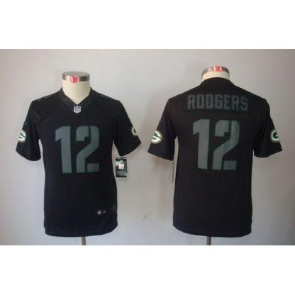 Nike Green Bay Packers #12 Aaron Rodgers Black Impact Youth Stitched NFL Limited Jersey