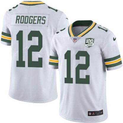 Nike Green Bay Packers #12 Aaron Rodgers White Men's 100th Season Stitched NFL Vapor Untouchable Limited Jersey