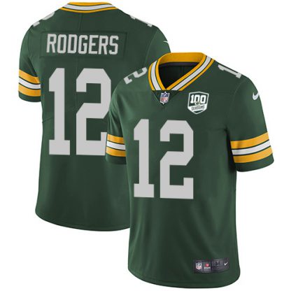 Nike Green Bay Packers #12 Aaron Rodgers Green Team Color Men's 100th Season Stitched NFL Vapor Untouchable Limited Jersey