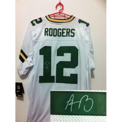 Nike Green Bay Packers #12 Aaron Rodgers White Men's Stitched NFL Elite Autographed Jersey