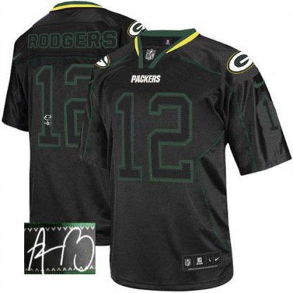 Nike Green Bay Packers #12 Aaron Rodgers Lights Out Black Men's Stitched NFL Elite Autographed Jersey