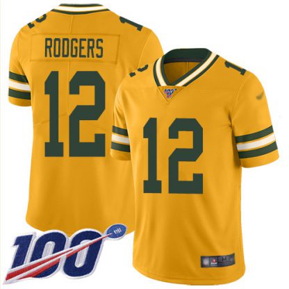 Nike Green Bay Packers #12 Aaron Rodgers Gold Men's Stitched NFL Limited Inverted Legend 100th Season Jersey