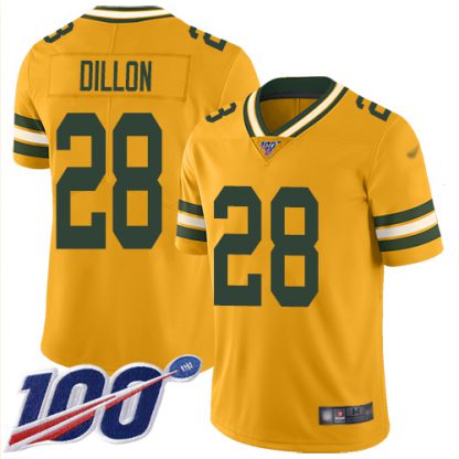 Nike Green Bay Packers #28 AJ Dillon Gold Youth Stitched NFL Limited Inverted Legend 100th Season Jersey