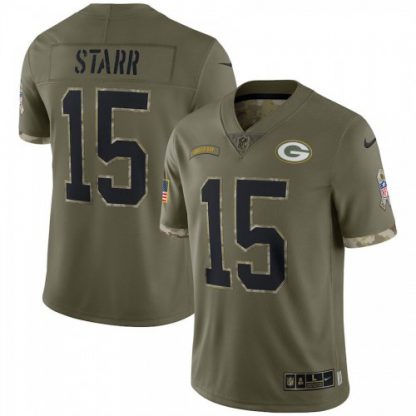 Green Bay Green Bay Packers #15 Bart Starr Nike Men's 2022 Salute To Service Limited Jersey - Olive