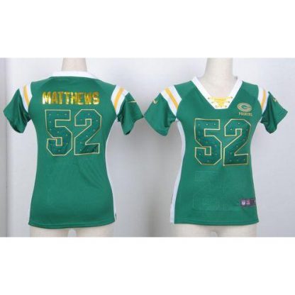 Nike Green Bay Packers #52 Clay Matthews Green Women's Stitched NFL Elite Draft Him Shimmer Jersey