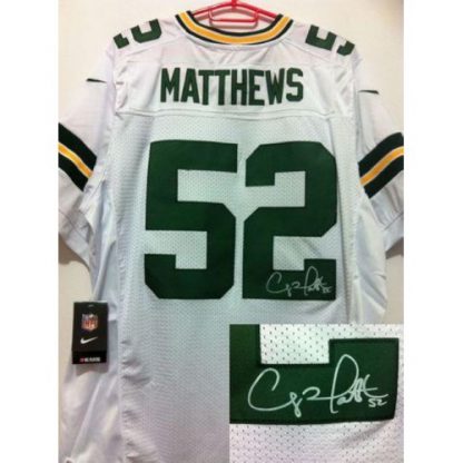 Nike Green Bay Packers #52 Clay Matthews White Men's Stitched NFL Elite Autographed Jersey