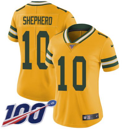 Nike Green Bay Packers #10 Darrius Shepherd Yellow Women's Stitched NFL Limited Rush 100th Season Jersey