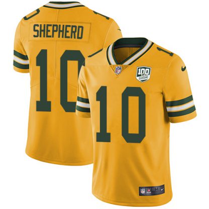 Nike Green Bay Packers #10 Darrius Shepherd Yellow Men's 100th Season Stitched NFL Limited Rush Jersey