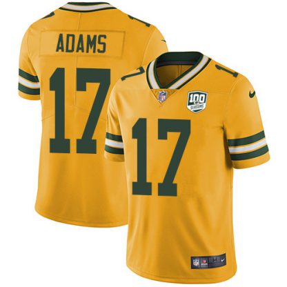 Nike Green Bay Packers #17 Davante Adams Yellow Men's 100th Season Stitched NFL Limited Rush Jersey