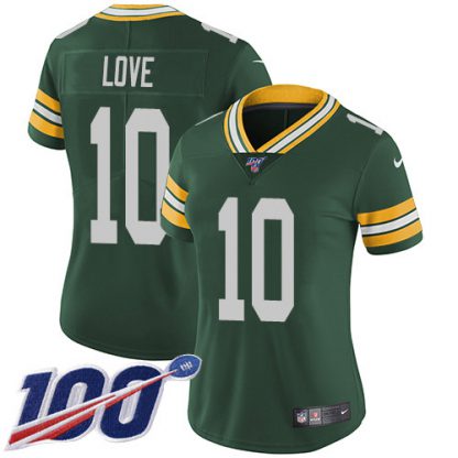 Nike Green Bay Packers #10 Jordan Love Green Team Color Women's Stitched NFL 100th Season Vapor Untouchable Limited Jersey