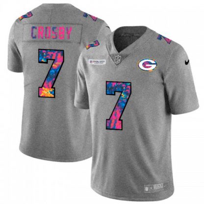 Green Bay Green Bay Packers #7 Mason Crosby Men's Nike Multi-Color 2020 NFL Crucial Catch NFL Jersey Greyheather