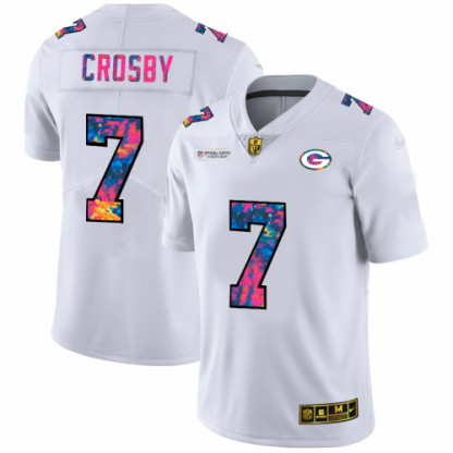 Green Bay Green Bay Packers #7 Mason Crosby Men's White Nike Multi-Color 2020 NFL Crucial Catch Limited NFL Jersey