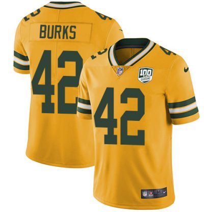 Nike Green Bay Packers #42 Oren Burks Yellow Men's 100th Season Stitched NFL Limited Rush Jersey
