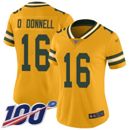 Nike Green Bay Packers #16 Pat O'Donnell Gold Women's Stitched NFL Limited Inverted Legend 100th Season Jersey