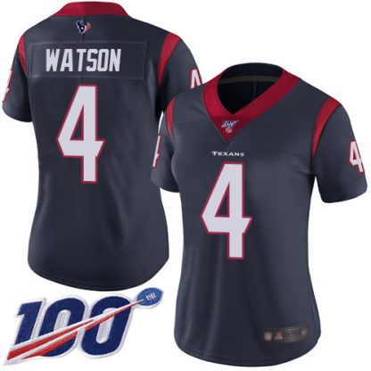 Nike Houston Texans #4 Deshaun Watson Navy Blue Team Color Women's Stitched NFL 100th Season Vapor Limited Jersey