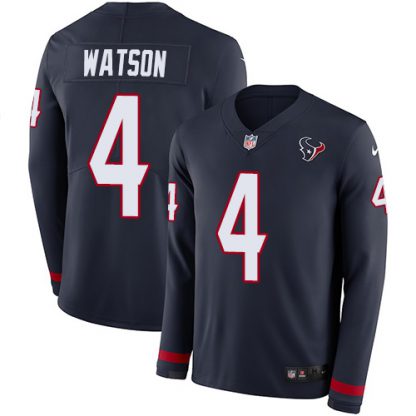 Nike Houston Texans #4 Deshaun Watson Navy Blue Team Color Youth Stitched NFL Limited Therma Long Sleeve Jersey