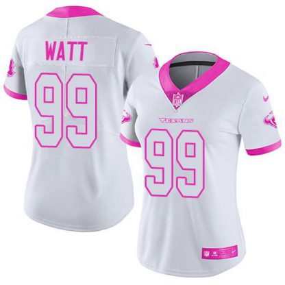 Nike Houston Texans #99 J.J. Watt White/Pink Women's Stitched NFL Limited Rush Fashion Jersey
