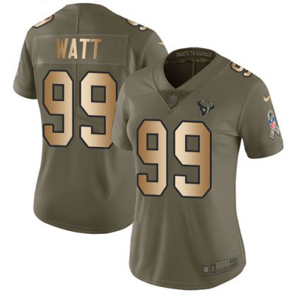 Nike Houston Texans #99 J.J. Watt Olive/Gold Women's Stitched NFL Limited 2017 Salute to Service Jersey