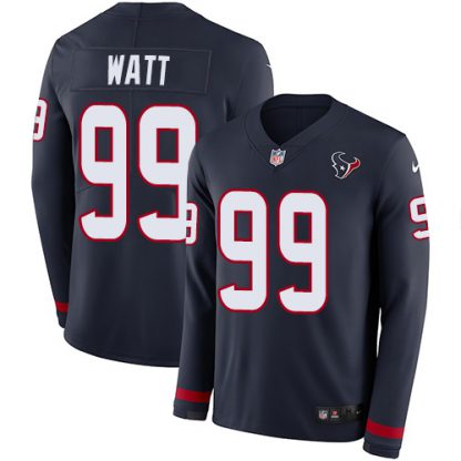Nike Houston Texans #99 J.J. Watt Navy Blue Team Color Youth Stitched NFL Limited Therma Long Sleeve Jersey