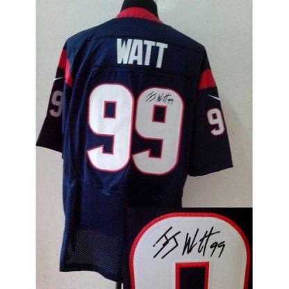 Nike Houston Texans #99 J.J. Watt Navy Blue Team Color Men's Stitched NFL Elite Autographed Jersey