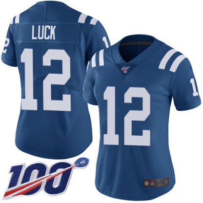 Nike Indianapolis Colts #12 Andrew Luck Royal Blue Team Color Women's Stitched NFL 100th Season Vapor Limited Jersey