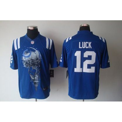 Nike Indianapolis Colts #12 Andrew Luck Royal Blue Team Color Men's Stitched NFL Helmet Tri-Blend Limited Jersey