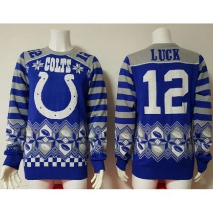 Nike Indianapolis Colts #12 Andrew Luck Royal Blue/White Men's Ugly Sweater