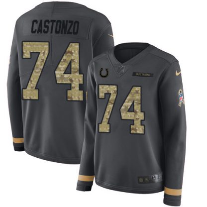 Nike Indianapolis Colts #74 Anthony Castonzo Anthracite Salute to Service Women's Stitched NFL Limited Therma Long Sleeve Jersey