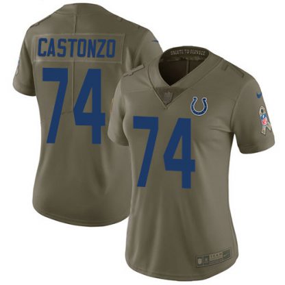 Nike Indianapolis Colts #74 Anthony Castonzo Olive Women's Stitched NFL Limited 2017 Salute To Service Jersey