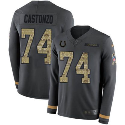 Nike Indianapolis Colts #74 Anthony Castonzo Anthracite Salute to Service Youth Stitched NFL Limited Therma Long Sleeve Jersey