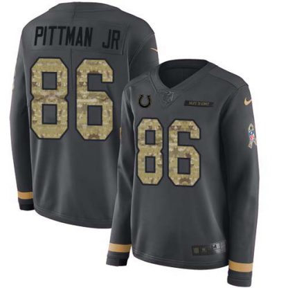 Nike Indianapolis Colts #86 Michael Pittman Jr. Anthracite Salute to Service Women's Stitched NFL Limited Therma Long Sleeve Jersey