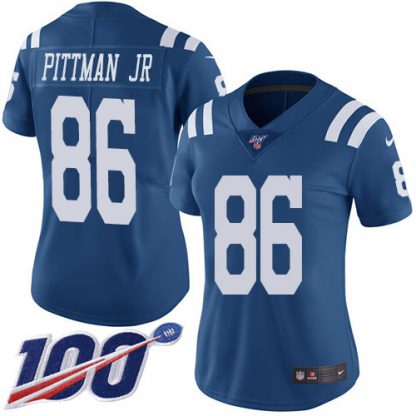 Nike Indianapolis Colts #86 Michael Pittman Jr. Royal Blue Women's Stitched NFL Limited Rush 100th Season Jersey