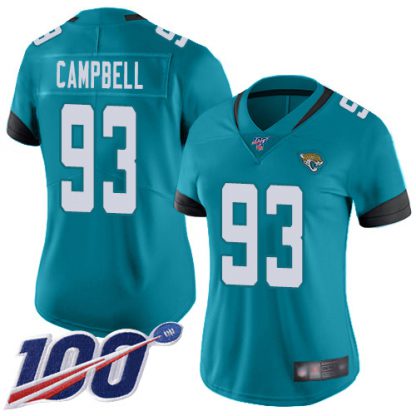 Nike Jacksonville Jaguars #93 Calais Campbell Teal Green Alternate Women's Stitched NFL 100th Season Vapor Limited Jersey