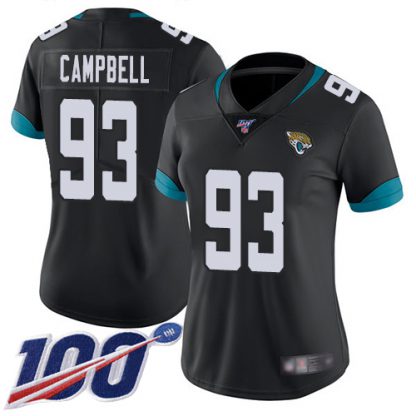 Nike Jacksonville Jaguars #93 Calais Campbell Black Team Color Women's Stitched NFL 100th Season Vapor Limited Jersey