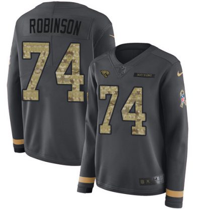 Nike Jacksonville Jaguars #74 Cam Robinson Anthracite Salute to Service Women's Stitched NFL Limited Therma Long Sleeve Jersey