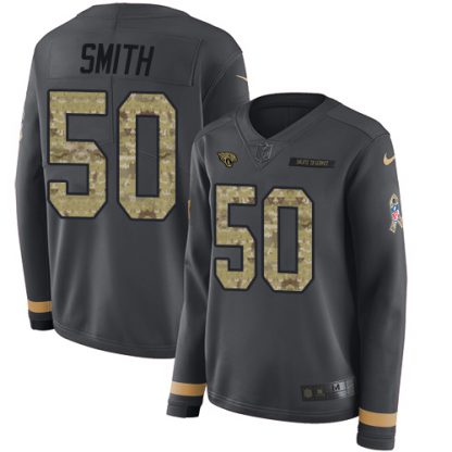 Nike Jacksonville Jaguars #50 Telvin Smith Anthracite Salute to Service Women's Stitched NFL Limited Therma Long Sleeve Jersey
