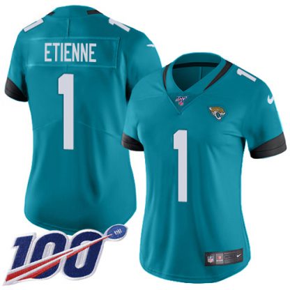 Nike Jacksonville Jaguars #1 Travis Etienne Teal Green Alternate Women's Stitched NFL 100th Season Vapor Untouchable Limited Jersey