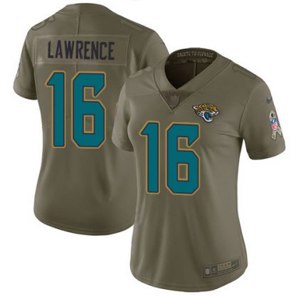 Nike Jacksonville Jaguars #16 Trevor Lawrence Olive Women's Stitched NFL Limited 2017 Salute To Service Jersey