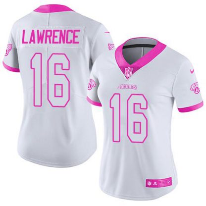Nike Jacksonville Jaguars #16 Trevor Lawrence White/Pink Women's Stitched NFL Limited Rush Fashion Jersey