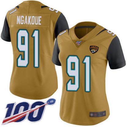 Nike Jacksonville Jaguars #91 Yannick Ngakoue Gold Women's Stitched NFL Limited Rush 100th Season Jersey
