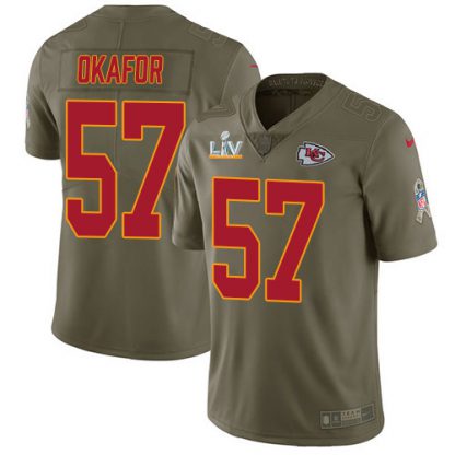 Nike Kansas City Chiefs #57 Alex Okafor Olive Youth Super Bowl LV Bound Stitched NFL Limited 2017 Salute To Service Jersey