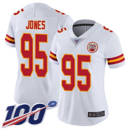 Nike Kansas City Chiefs #95 Chris Jones White Women's Stitched NFL 100th Season Vapor Limited Jersey