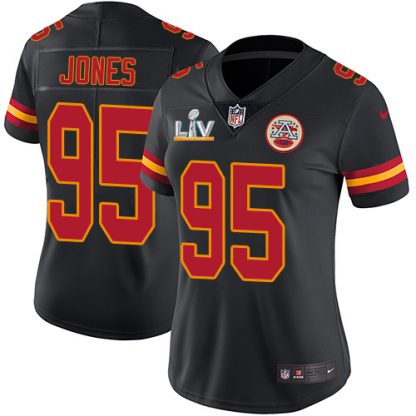 Nike Kansas City Chiefs #95 Chris Jones Black Women's Super Bowl LV Bound Stitched NFL Limited Rush Jersey