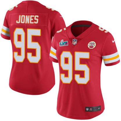 Nike Kansas City Chiefs #95 Chris Jones Red Team Color Super Bowl LVII Patch Women's Stitched NFL Vapor Untouchable Limited Jersey