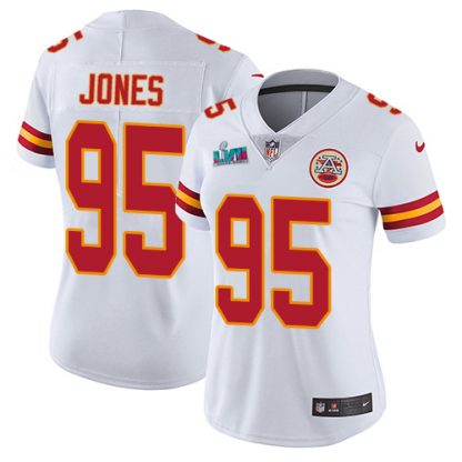 Nike Kansas City Chiefs #95 Chris Jones White Super Bowl LVII Patch Women's Stitched NFL Vapor Untouchable Limited Jersey