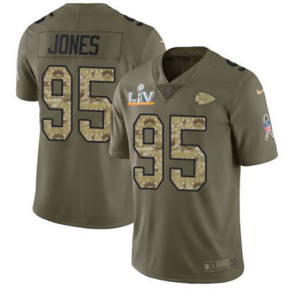Nike Kansas City Chiefs #95 Chris Jones Olive/Camo Youth Super Bowl LV Bound Stitched NFL Limited 2017 Salute To Service Jersey