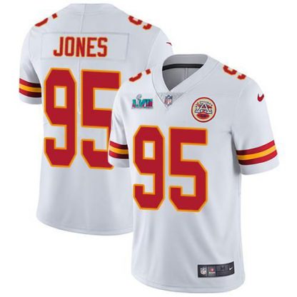 Nike Kansas City Chiefs #95 Chris Jones White Super Bowl LVII Patch Youth Stitched NFL Vapor Untouchable Limited Jersey